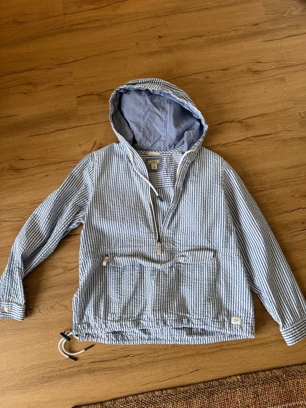 Light Blue & White Striped Hooded Pullover Sweatshirt